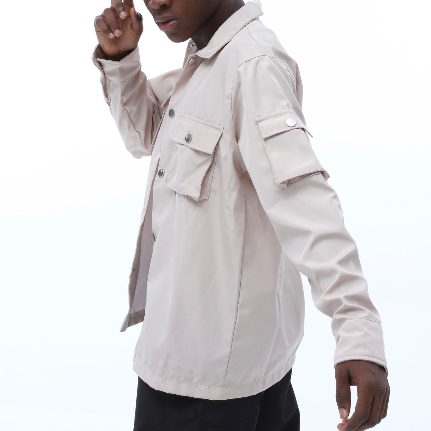 Hemdjacke mit Knöpfen und Taschen langarm Overshirt