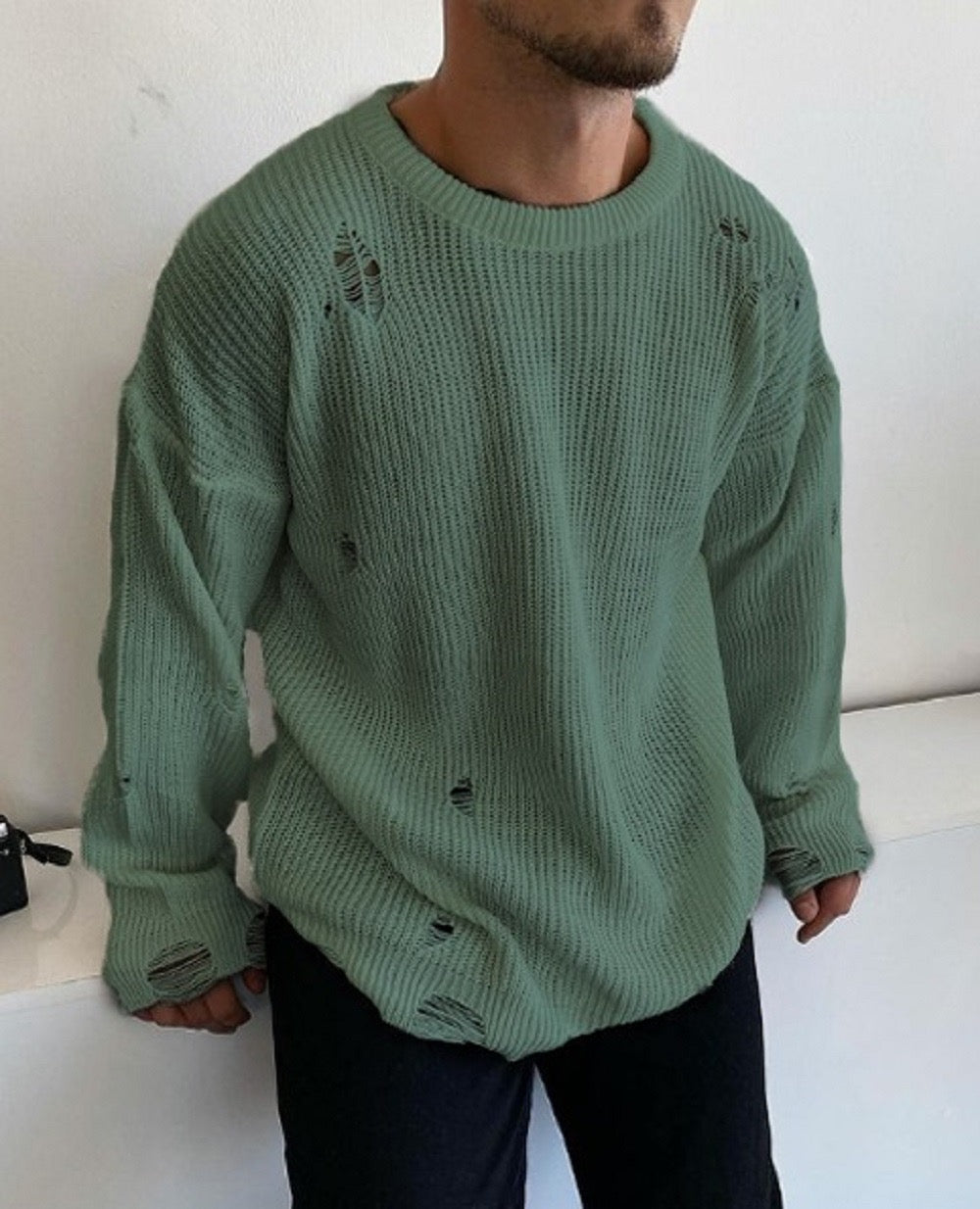 Männer Knit mit Riss Drop Shoulder Pullover Oversize