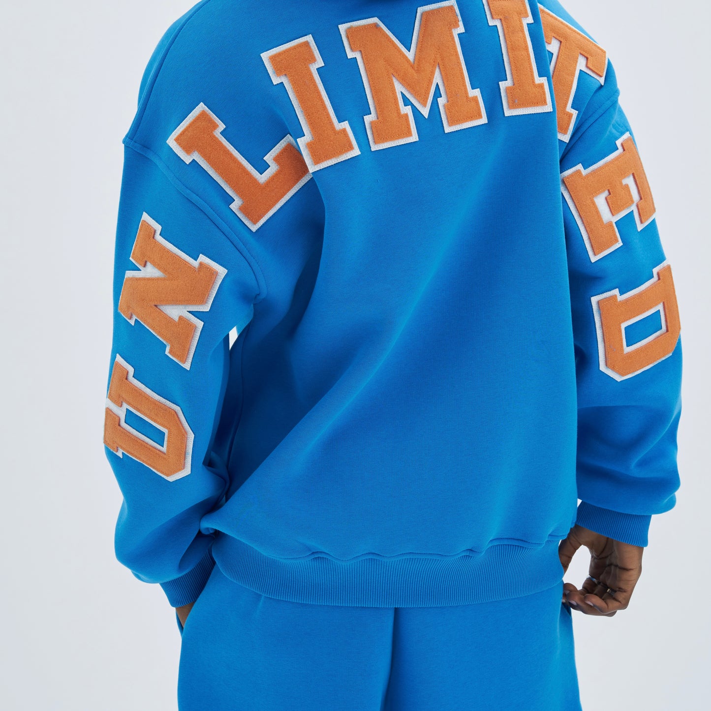 Zipper Drop Shoulder Hoodie "UNLIMITED"