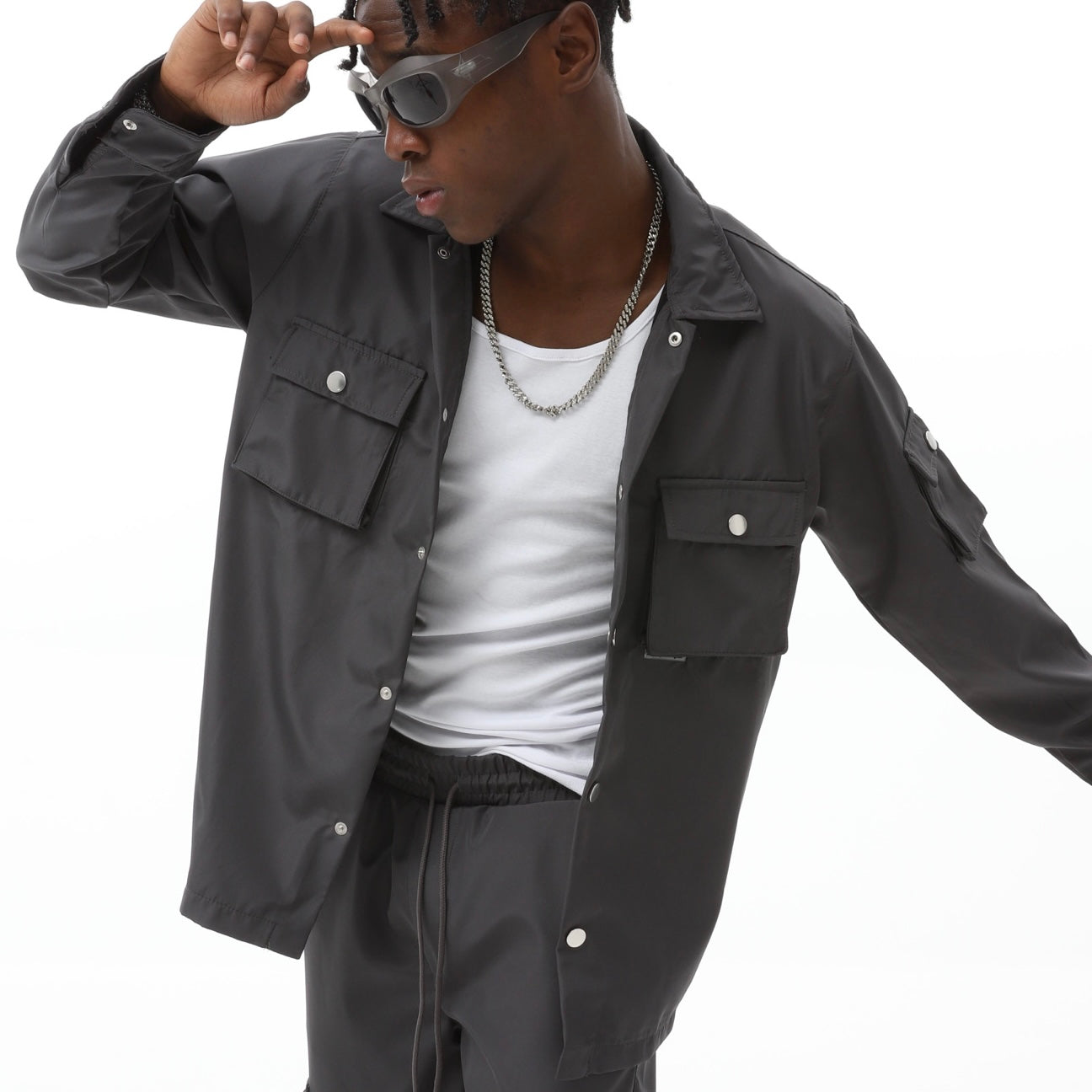 Hemdjacke mit Knöpfen und Taschen langarm Overshirt