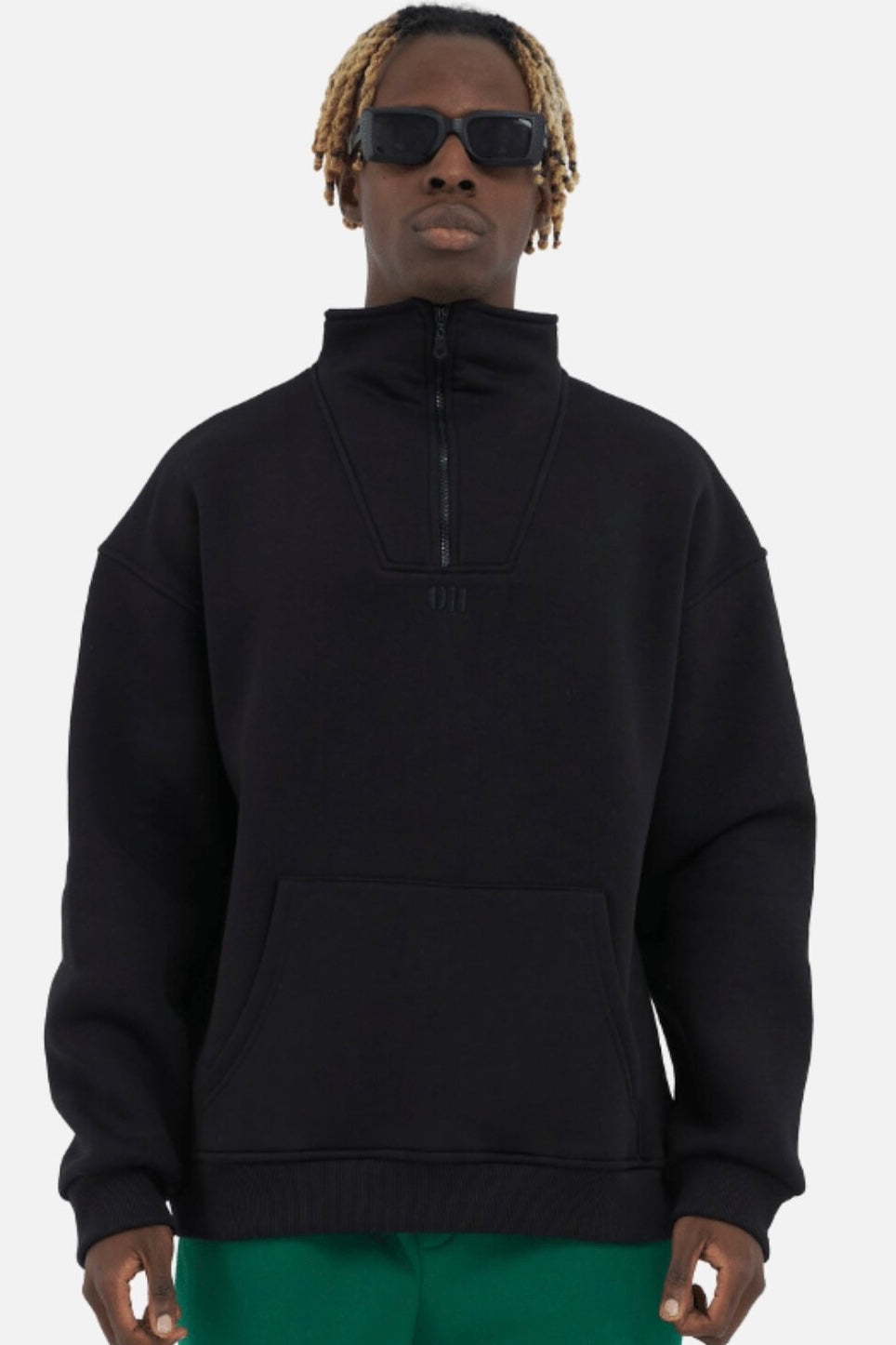 Zipper Hoodie Sweater Cotton Sweatshirt mit Stickerei halbem Reißverschluss Drop Shoulder