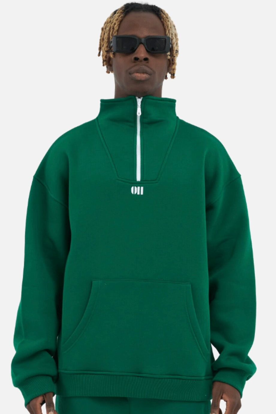 Zipper Hoodie Sweater Cotton Sweatshirt mit Stickerei halbem Reißverschluss Drop Shoulder