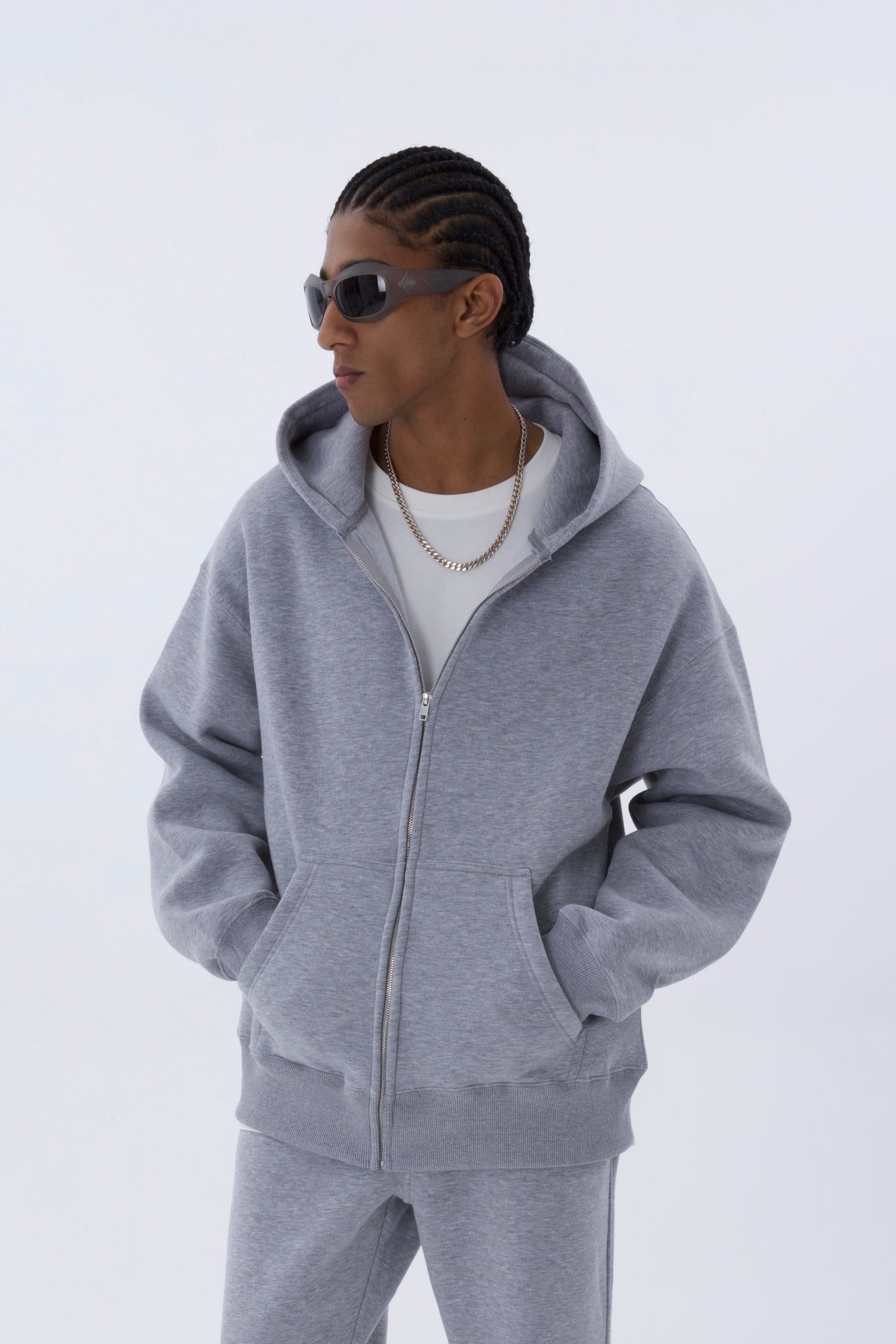 einfarbiger Basic Oversized Zip-Hoodie Sweatjacke Unisex