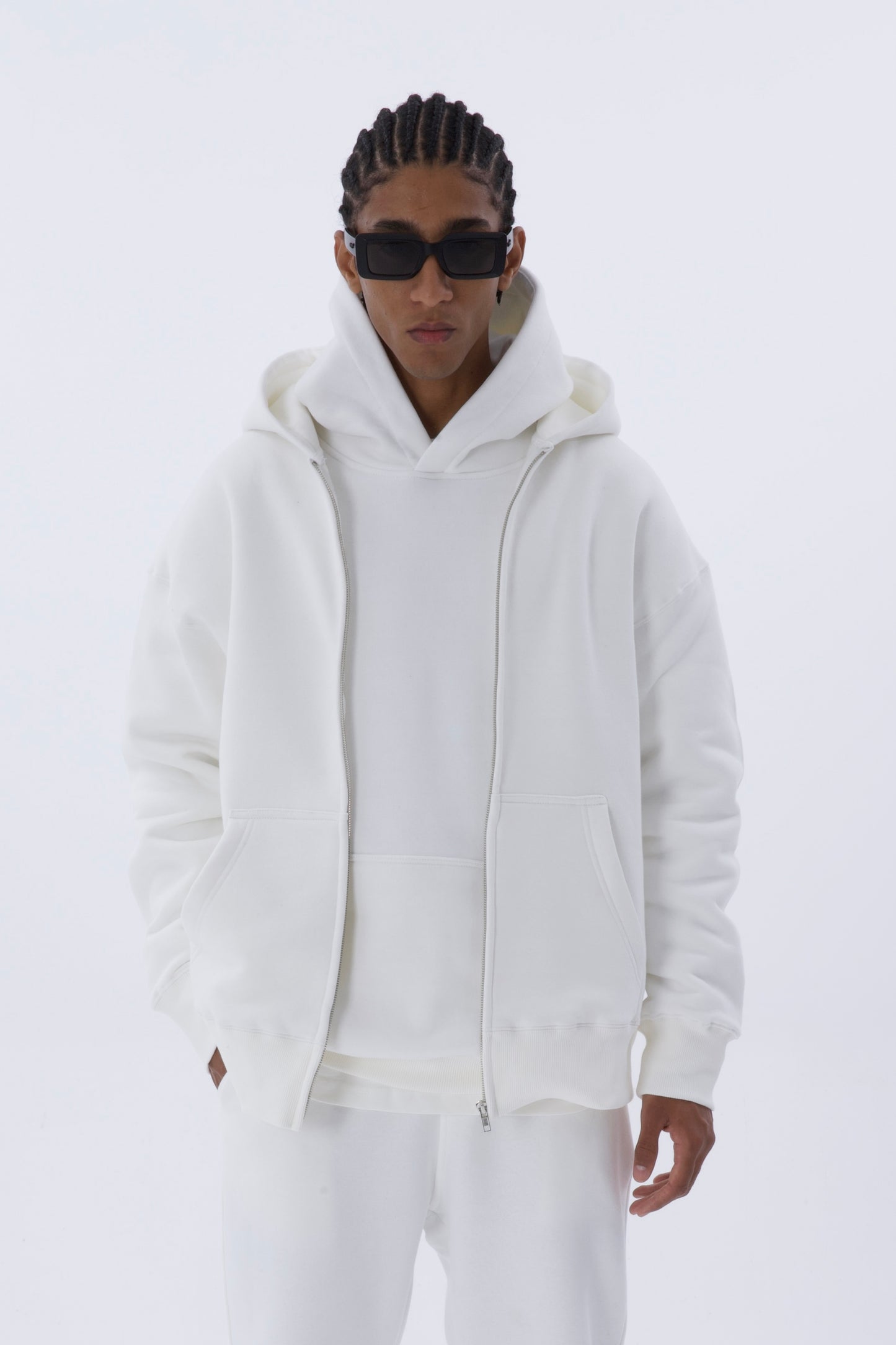 einfarbiger Basic Oversized Zip-Hoodie Sweatjacke Unisex