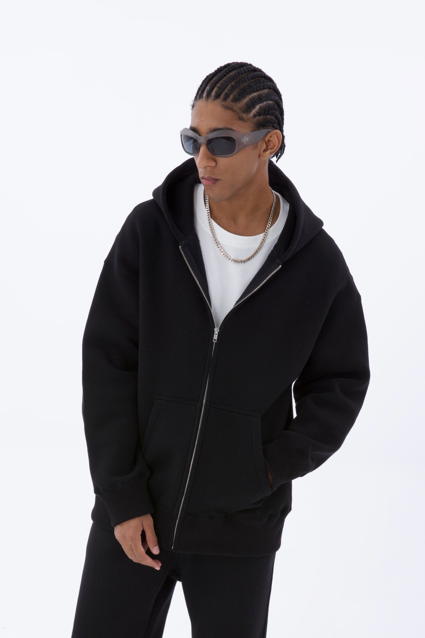 einfarbiger Basic Oversized Zip-Hoodie Sweatjacke Unisex