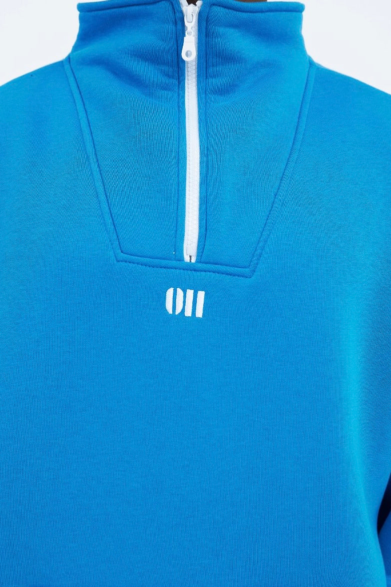 Zipper Hoodie Sweater Cotton Sweatshirt mit Stickerei halbem Reißverschluss Drop Shoulder