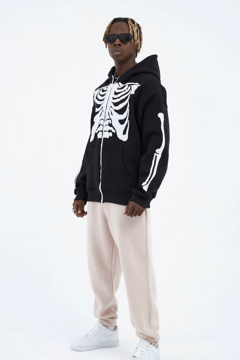 Hoodie mit stickerei Skelett Zipper Baumwolle Jacke