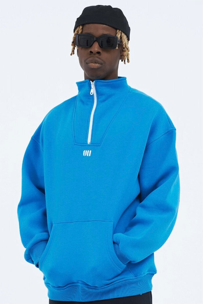 Zipper Hoodie Sweater Cotton Sweatshirt mit Stickerei halbem Reißverschluss Drop Shoulder