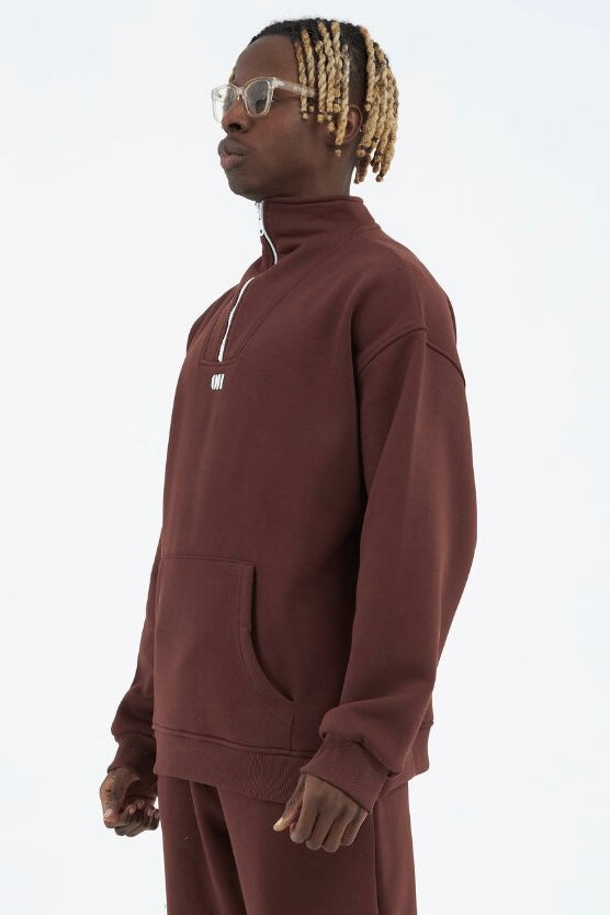 Zipper Hoodie Sweater Cotton Sweatshirt mit Stickerei halbem Reißverschluss Drop Shoulder