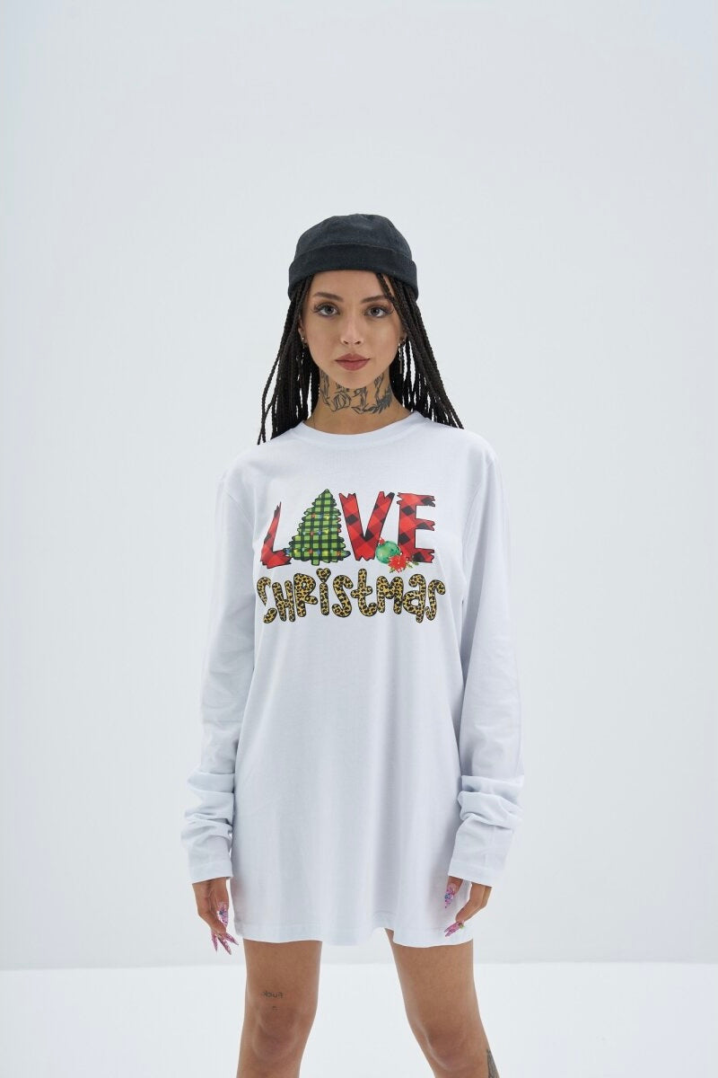 Christmas Oversize Cotton Sweatshirt Unisex weiß