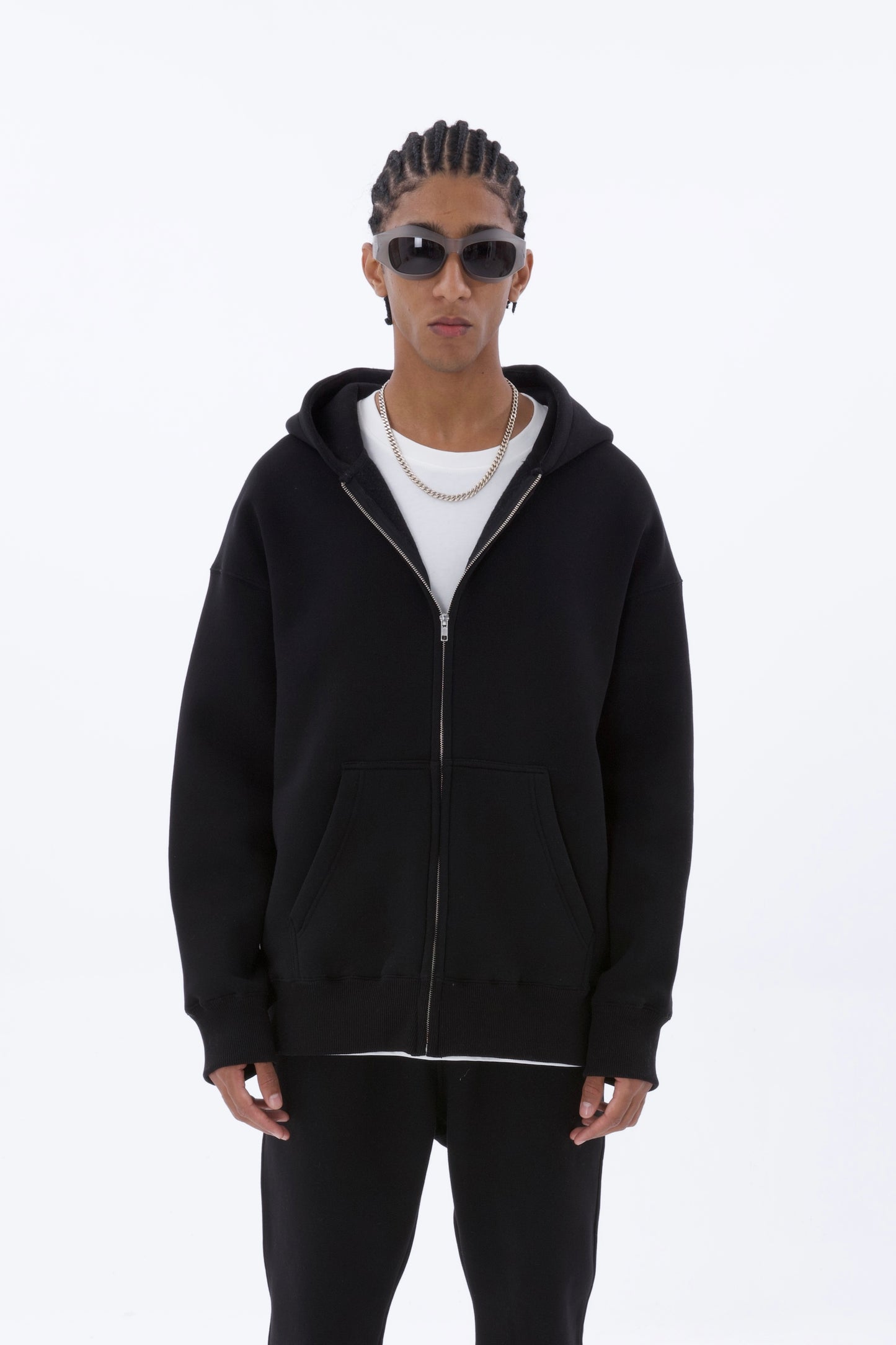 einfarbiger Basic Oversized Zip-Hoodie Sweatjacke Unisex