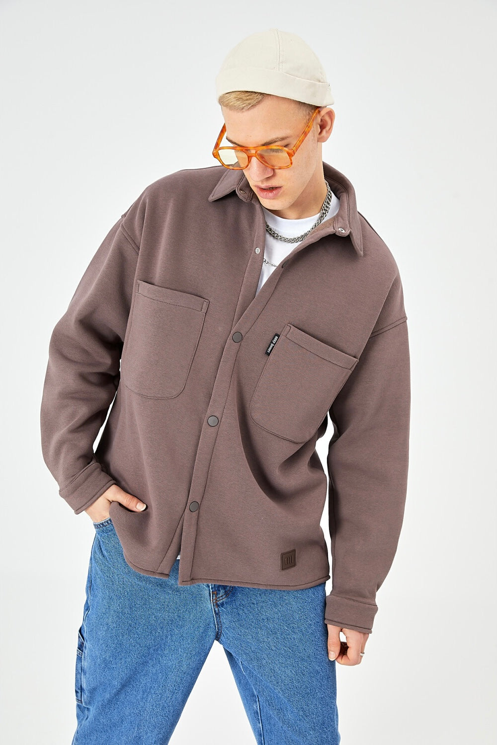 Hemdjacke aus Baumwolle in Oversize Fit Übergangsjacke
