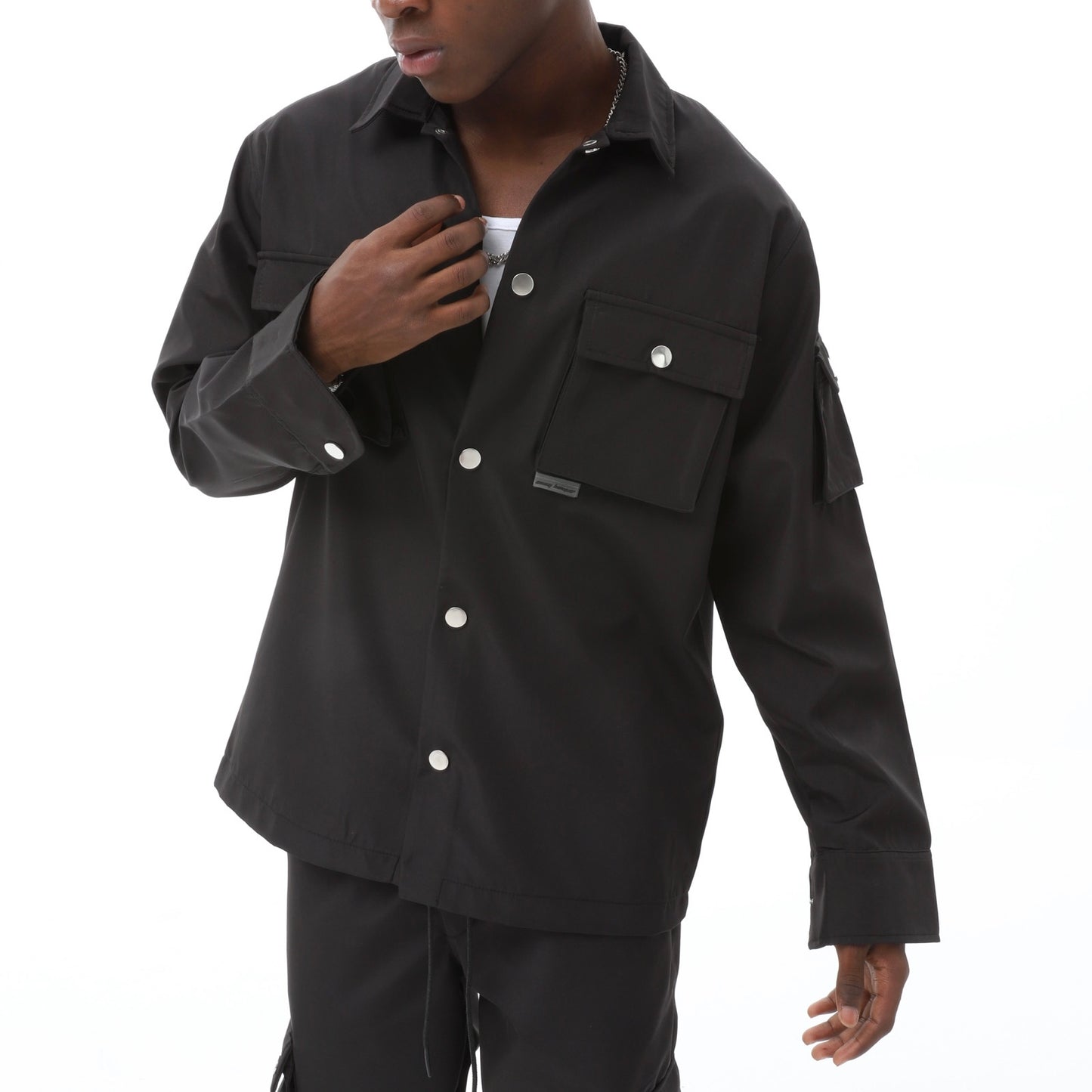 Hemdjacke mit Knöpfen und Taschen langarm Overshirt