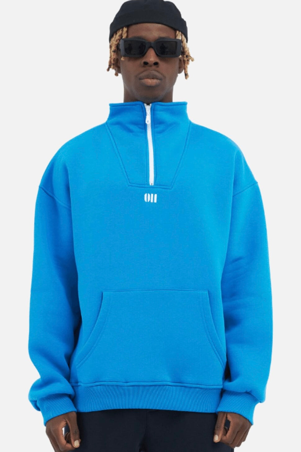 Zipper Hoodie Sweater Cotton Sweatshirt mit Stickerei halbem Reißverschluss Drop Shoulder