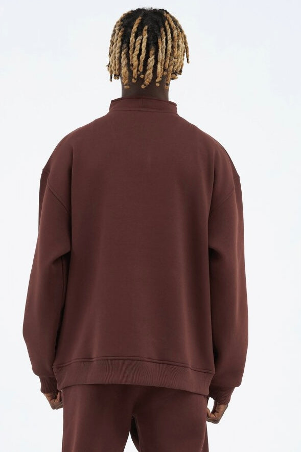 Zipper Hoodie Sweater Cotton Sweatshirt mit Stickerei halbem Reißverschluss Drop Shoulder
