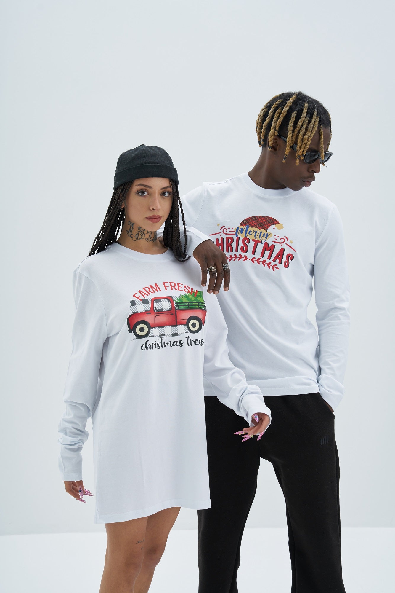Christmas Oversize Cotton Sweatshirt Unisex weiß