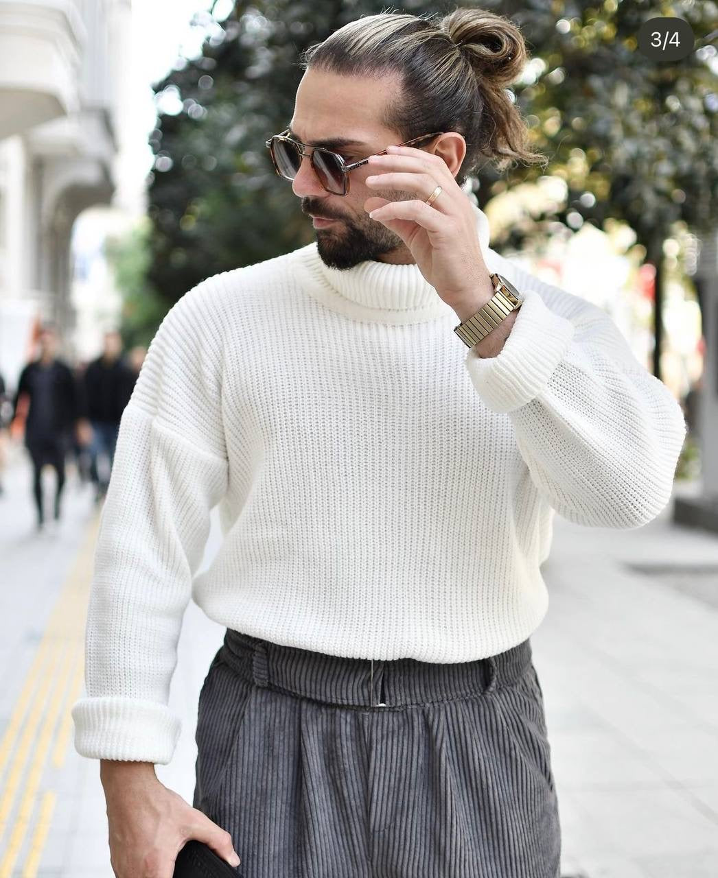 Männer Pullover mit Rollkragen, Drop Shoulder Oversize Fit Herren