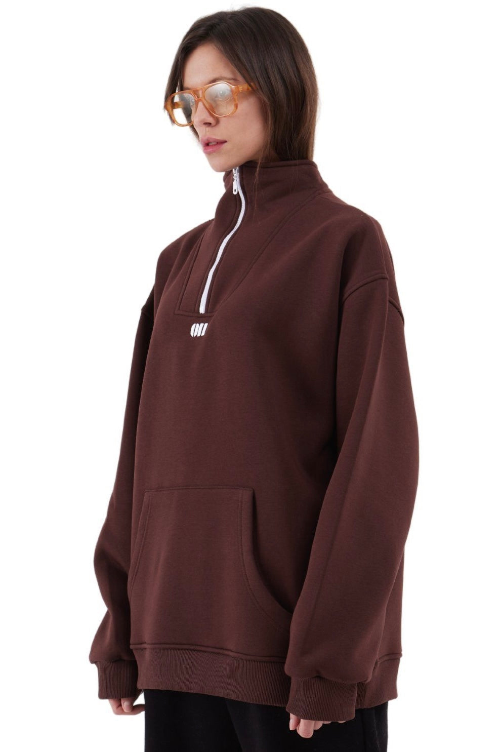 Zipper Damen Sweater Cotton Sweatshirt mit Stickerei halbem Reißverschluss 320 gsm