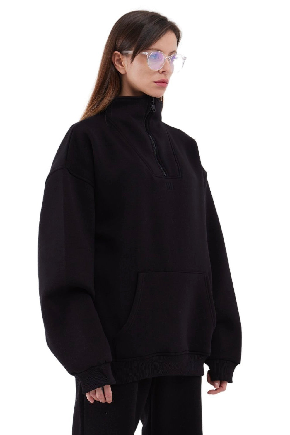 Zipper Damen Sweater Cotton Sweatshirt mit Stickerei halbem Reißverschluss 320 gsm