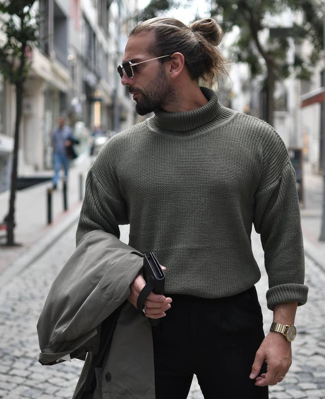Männer Pullover mit Rollkragen, Drop Shoulder Oversize Fit Herren