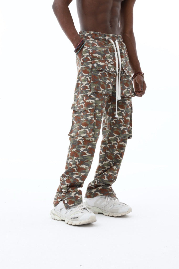 Camouflage Hose mit seitlichen Taschen und Knöpfen Unisex Jogger