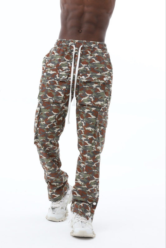 Camouflage Hose mit seitlichen Taschen und Knöpfen Unisex Jogger